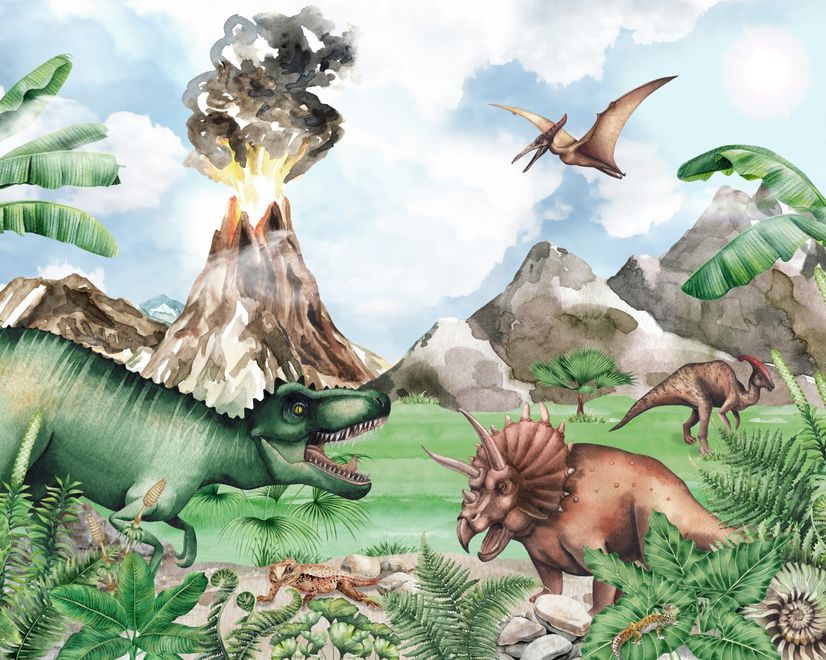 Kids Dinosaur with Trex Jurassic World Wallpaper Mural