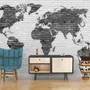 Black White Brick World Maps Wallpaper Mural