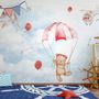 Cute Bear Flying with Paper Planes Wallpaper Mural