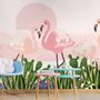 Flamingo with Cactus Wallpaper Mural
