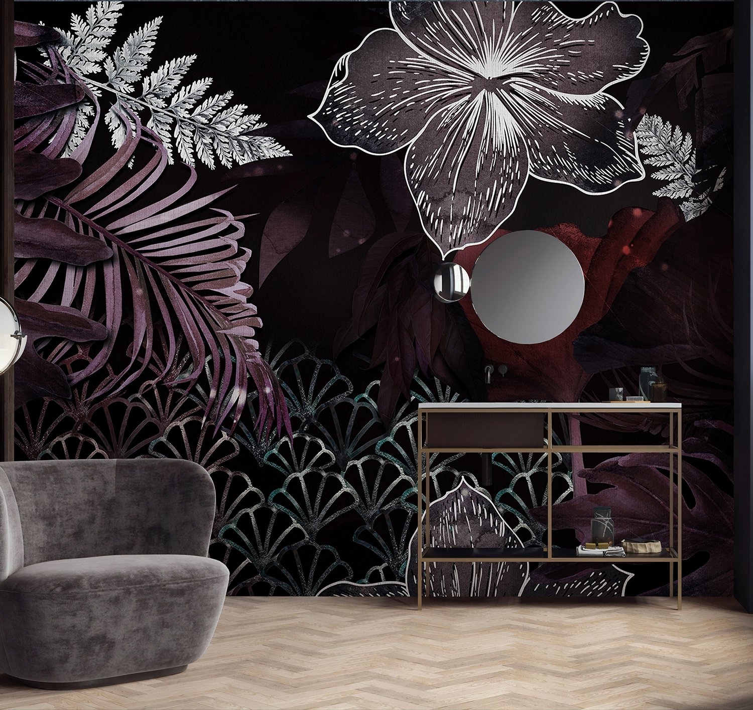 Dark Leaf Wallpaper Mural - Peel and Stick