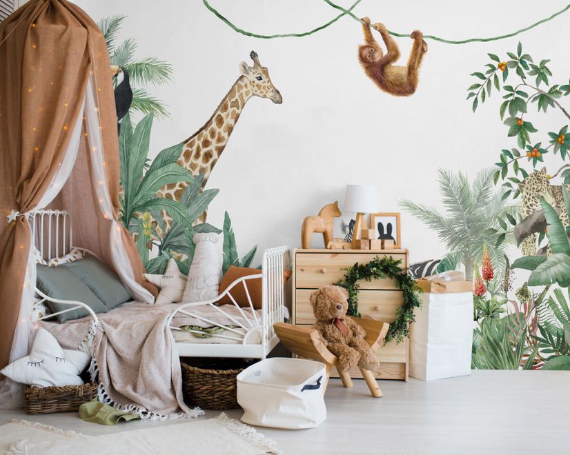 Cute Safari Animals with Jungle Kids Wallpaper Mural