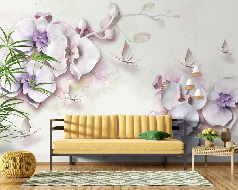 Purple Orchid Floral Wallpaper Mural