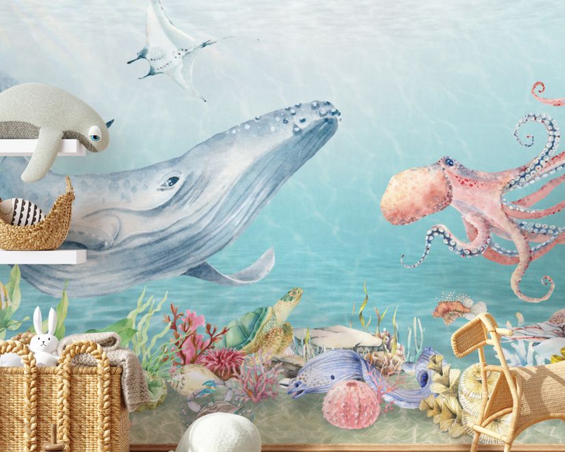 Kids Cute Whale Undersea Wallpaper Murals