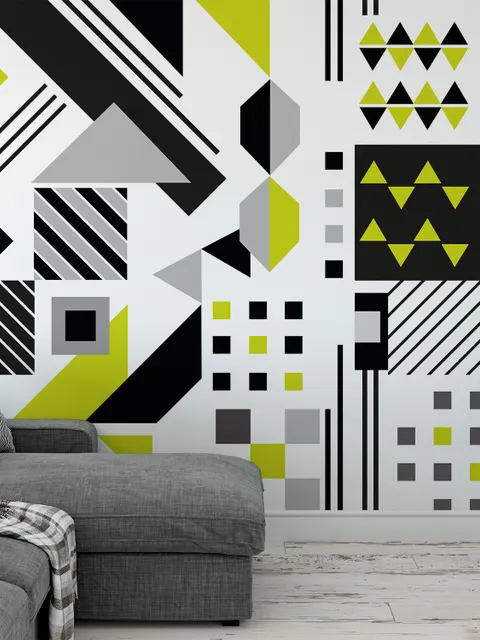 Black Yellow Geometric Shapes Wallpaper Mural