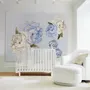 Blue White Peony Floral Bouqets with Green Leaves Wall Decal Sticker