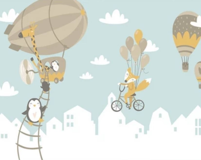 Big Air Balloon with Cute Animals Wallpaper Mural