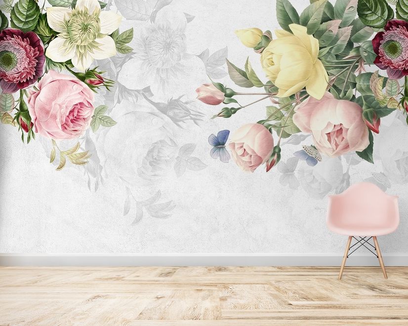 Bohemian Clematis Floral Bouqet Wallpaper Mural