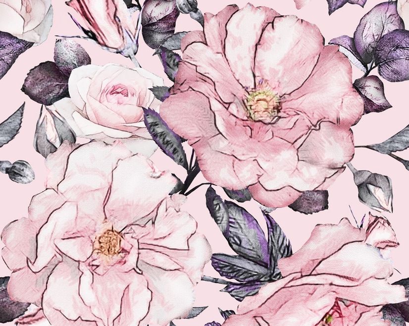 Watercolor Pink Floral Pattern Wallpaper Mural