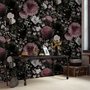 Dunkle Blumen Fototapete mit Rosa Chrysanthemen und Grünen Blättern
