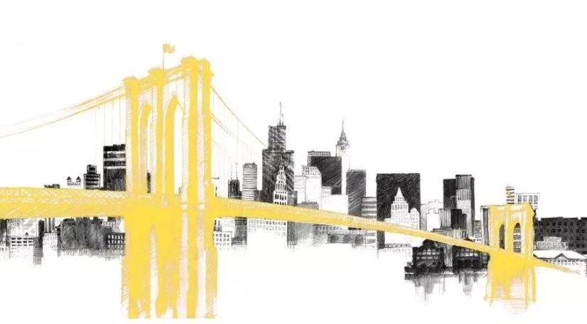 Watercolor City with Brooklyn Bridge Wallpaper Mural