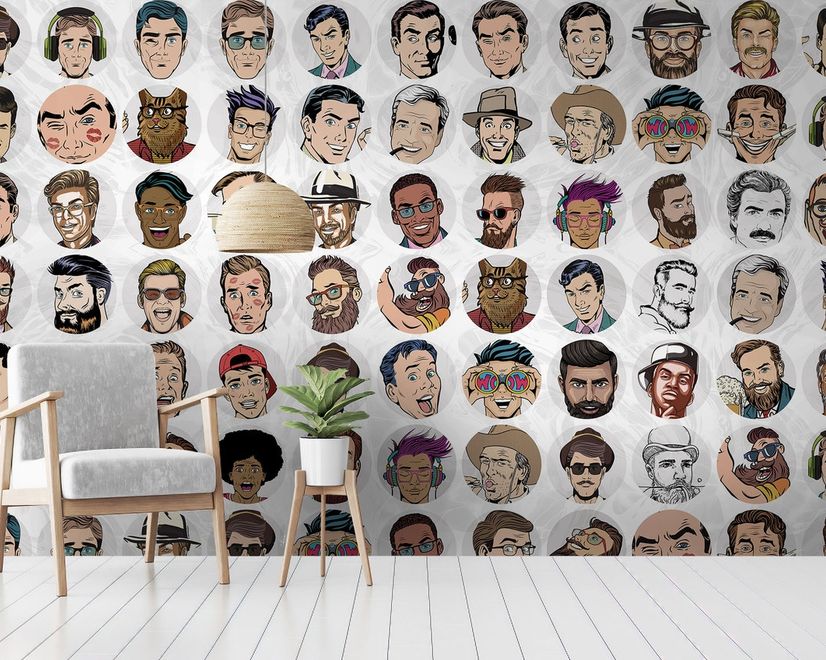 Men Face Pop Art Wallpaper Mural