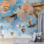 3D-Look Kinderweltkarte mit Heißluftballon Fototapete