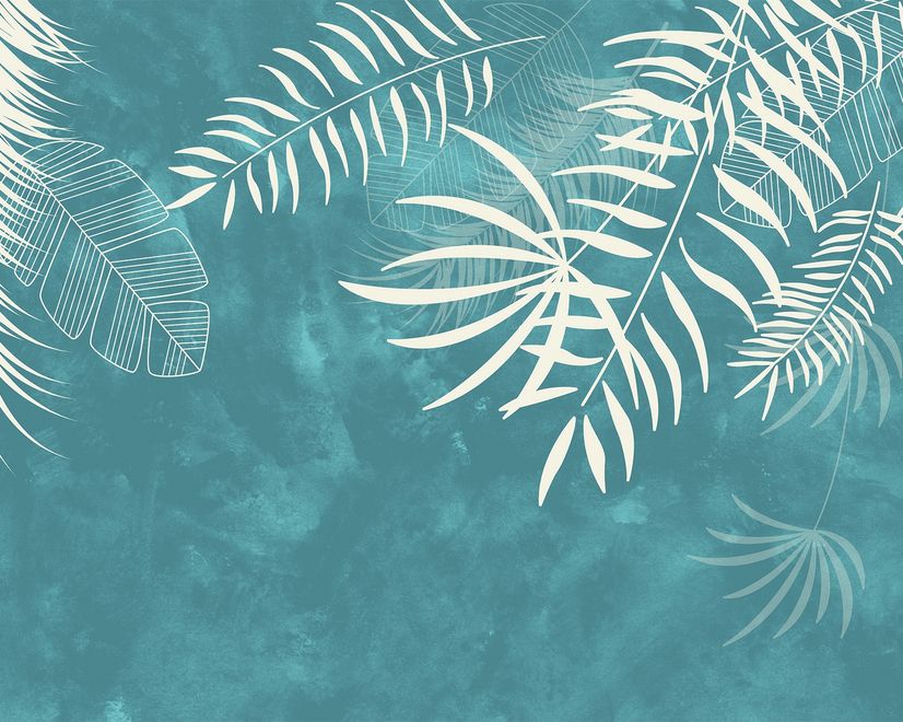 White Tropical Leaves Wallpaper Mural