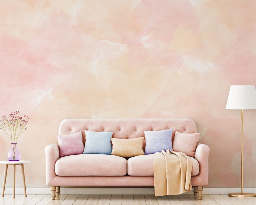 Soft Peach Colors Watercolor Paint  Art Wallpaper Mural