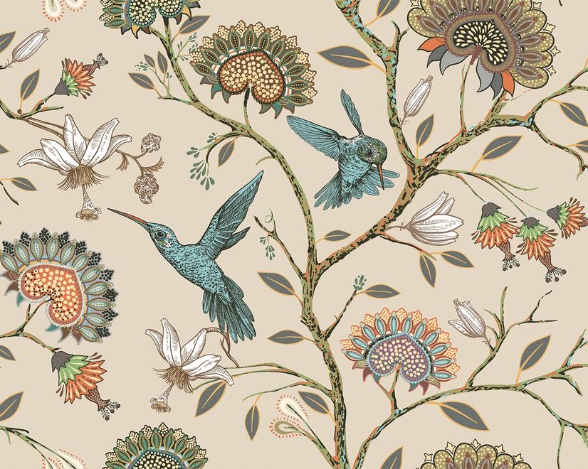 Vintage Flower with Hummingbird Wallpaper Mural