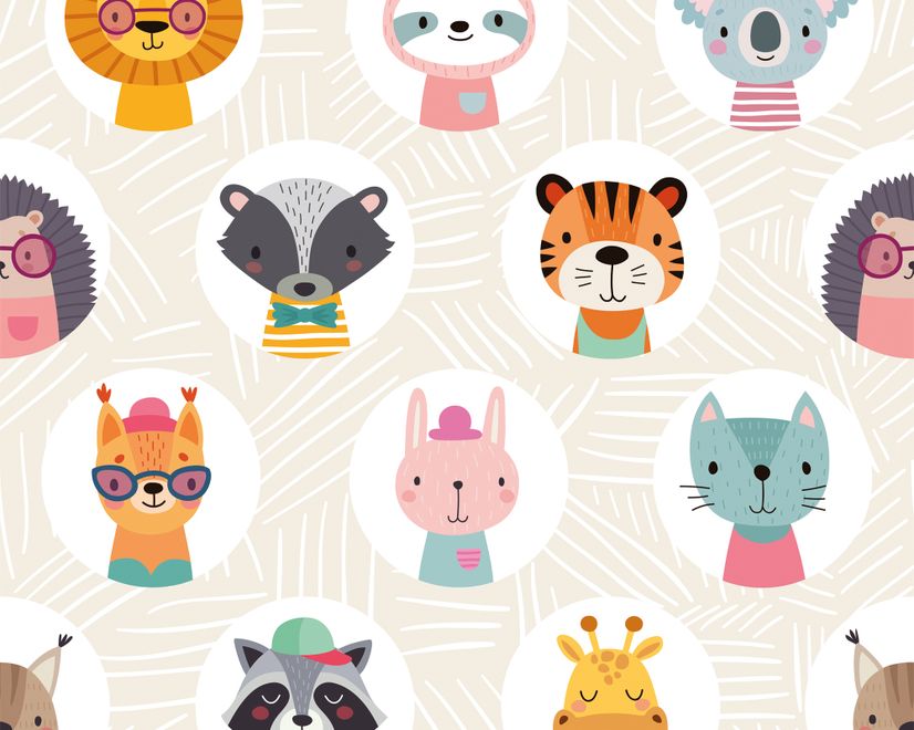 Kids Cute Safari Animals Pattern Wallpaper Mural
