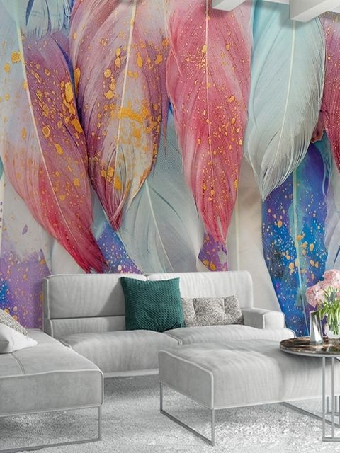 Aquarell Buntes Feder Muster Fototapete