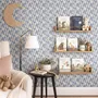 Cream colored wallpaper with denim blue geometric totem stripe repeat on a linen texture ground