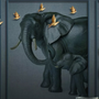 3D Embossed Look Dark Elephant and Birds Wallpaper Mural