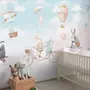 Watercolor Happy Animals in the Sky for Kids Wallpaper Mural