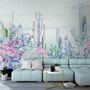 Vintage Hydrangea Flowers and Cactuses Wallpaper Mural