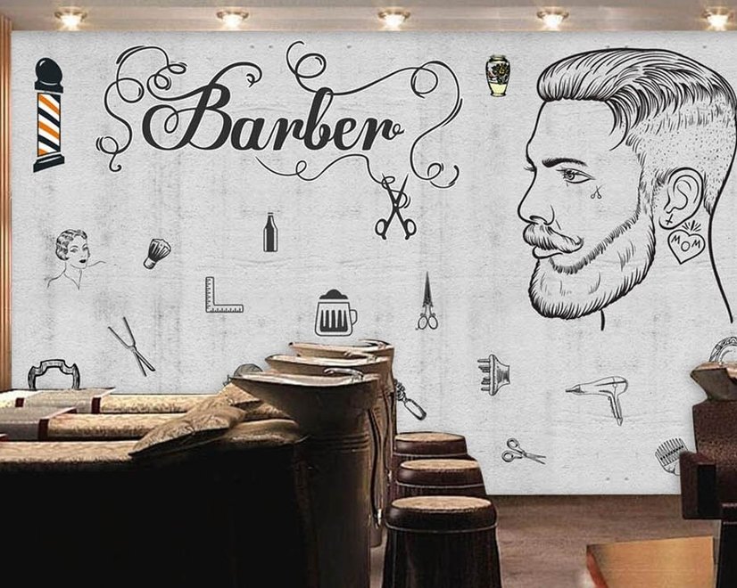 Charcoal Barbershop and Haircut Wallpaper Mural