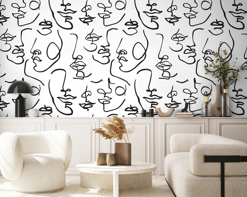 Abstract Charming Artistic Faces Wallpaper Mural
