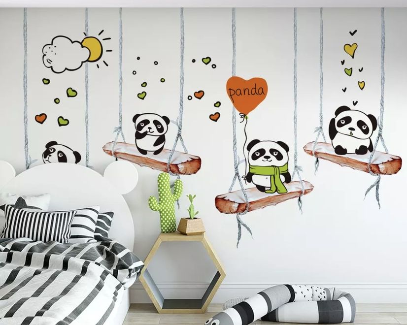 Swinging Panda Bears Wallpaper Mural