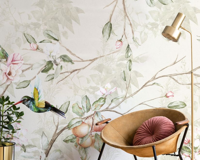 Vintage Blossoms With Birds Wallpaper Mural