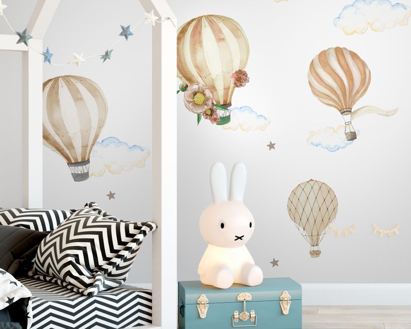 Kids Watercolor Brown Hot Air Balloon Wall Decal Sticker