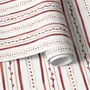 Watercolor stripe leaf wallpaper with burgundy dots and heart leaves on a bright white ground