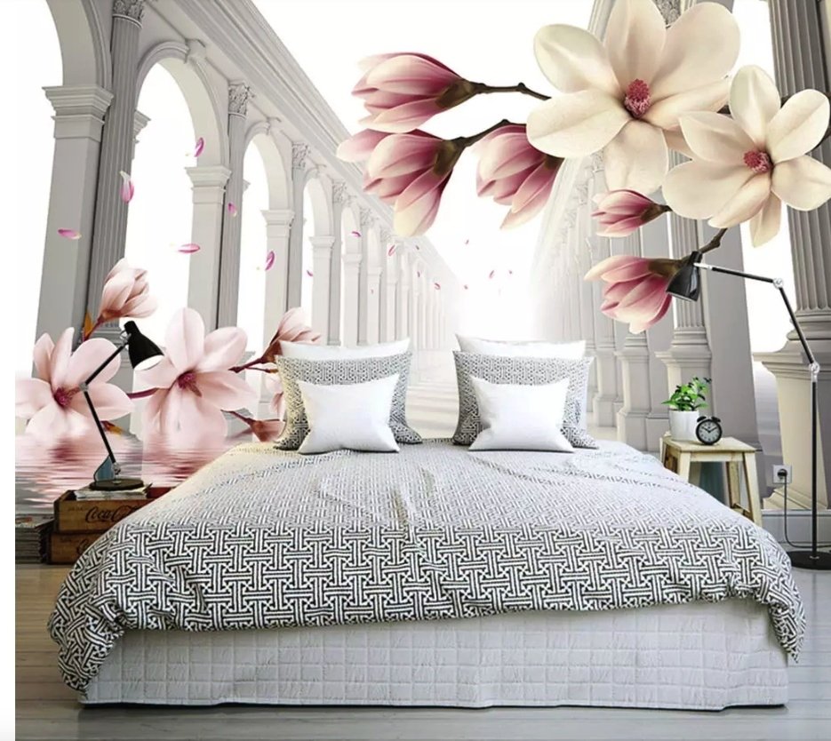 Magnolienblüte mit Säule Fototapete - Selbstklebende