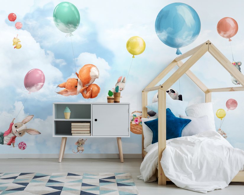 Cute Flying Panda & Animals Kids Nursery Wallpaper Mural