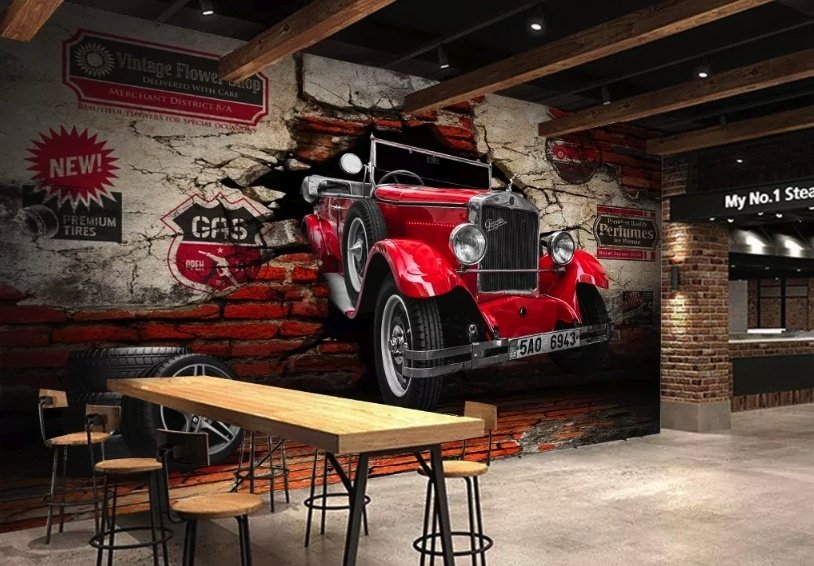 3D Look Vintage Car Wallpaper Mural