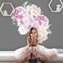 Watercolor Pink White Floral Bouqets with Green Leaf Wall Decal Sticker