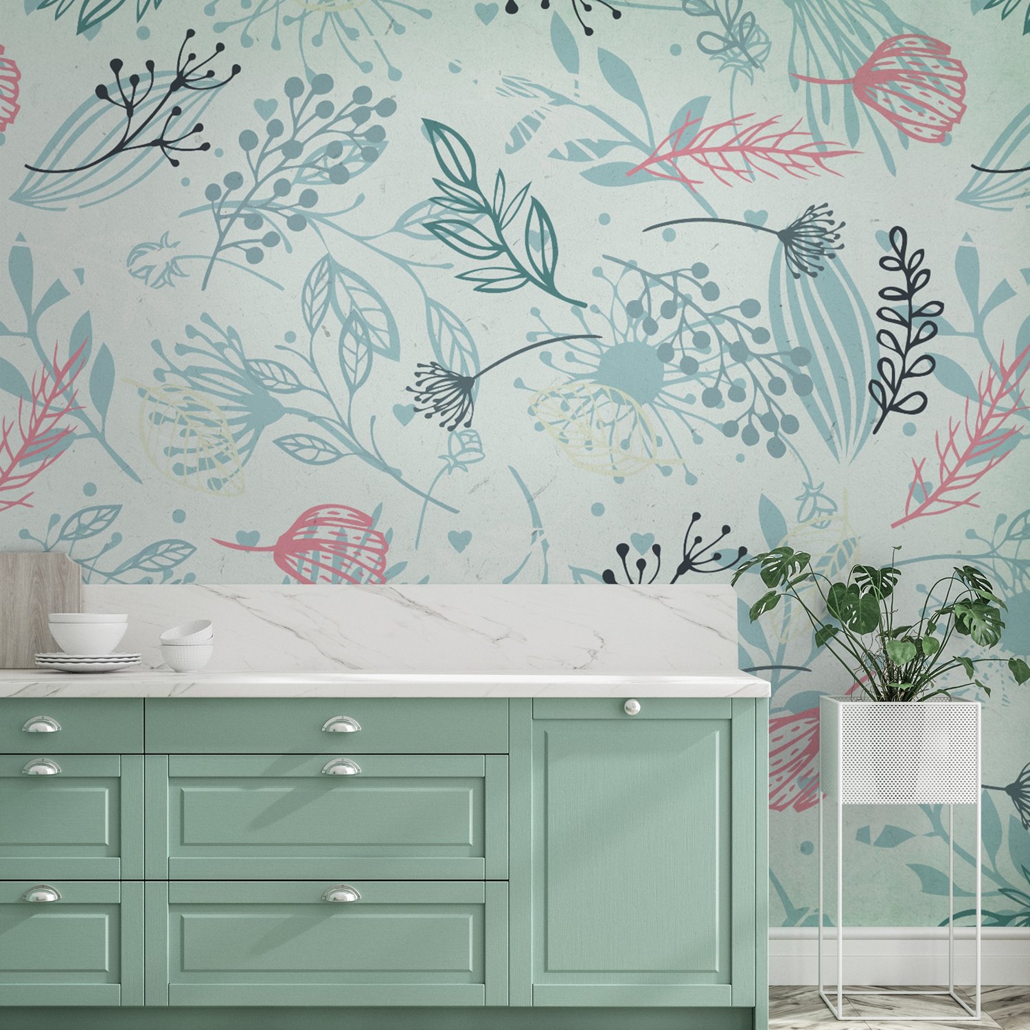 Drawing Leaves Wallpaper Mural - Peel and Stick