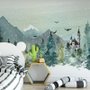 Papier peint paysage d'hiver aquarelle et renard
