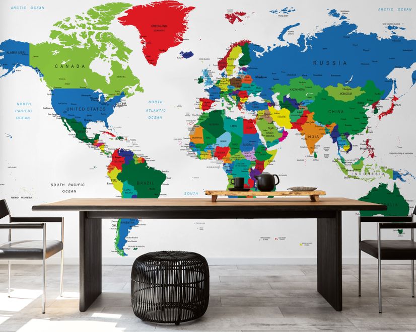 Kids Colorful Political World Map Wallpaper Mural