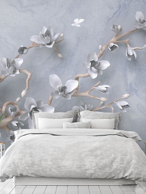 Artistic Magnolia Flowers and Branches Wallpaper Mural