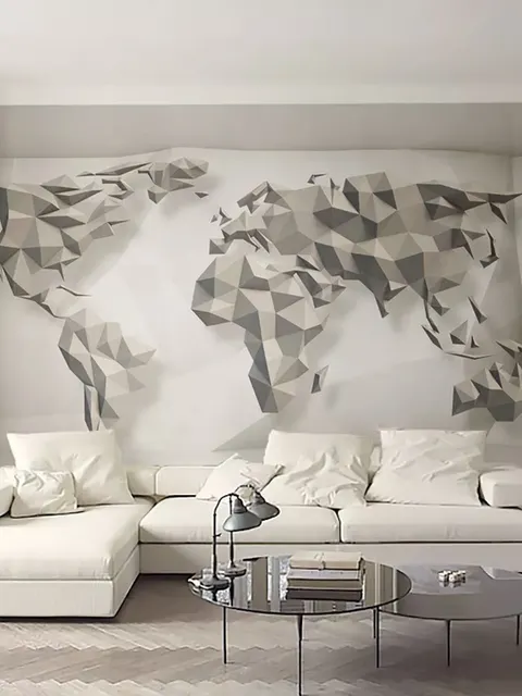 3D Look Geometric World Map Wallpaper Mural