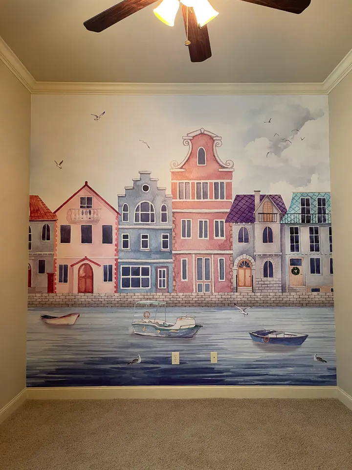 Watercolor Dutch Houses Wallpaper Mural for Kids