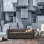 3D Look Concrete Style Gray Abstract Cubes Wallpaper Mural