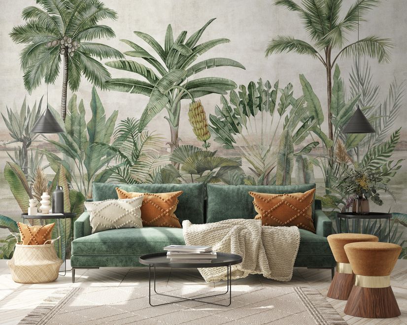 Watercolor Vintage Tropical Forest Wallpaper Mural