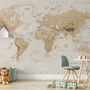 Kids Brown Political World Map with Animals Wallpaper Mural
