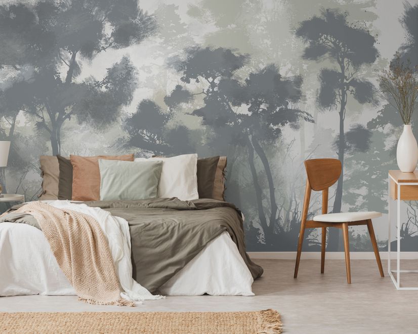 Monochrome Forest Silhouette Landscape Wallpaper Mural