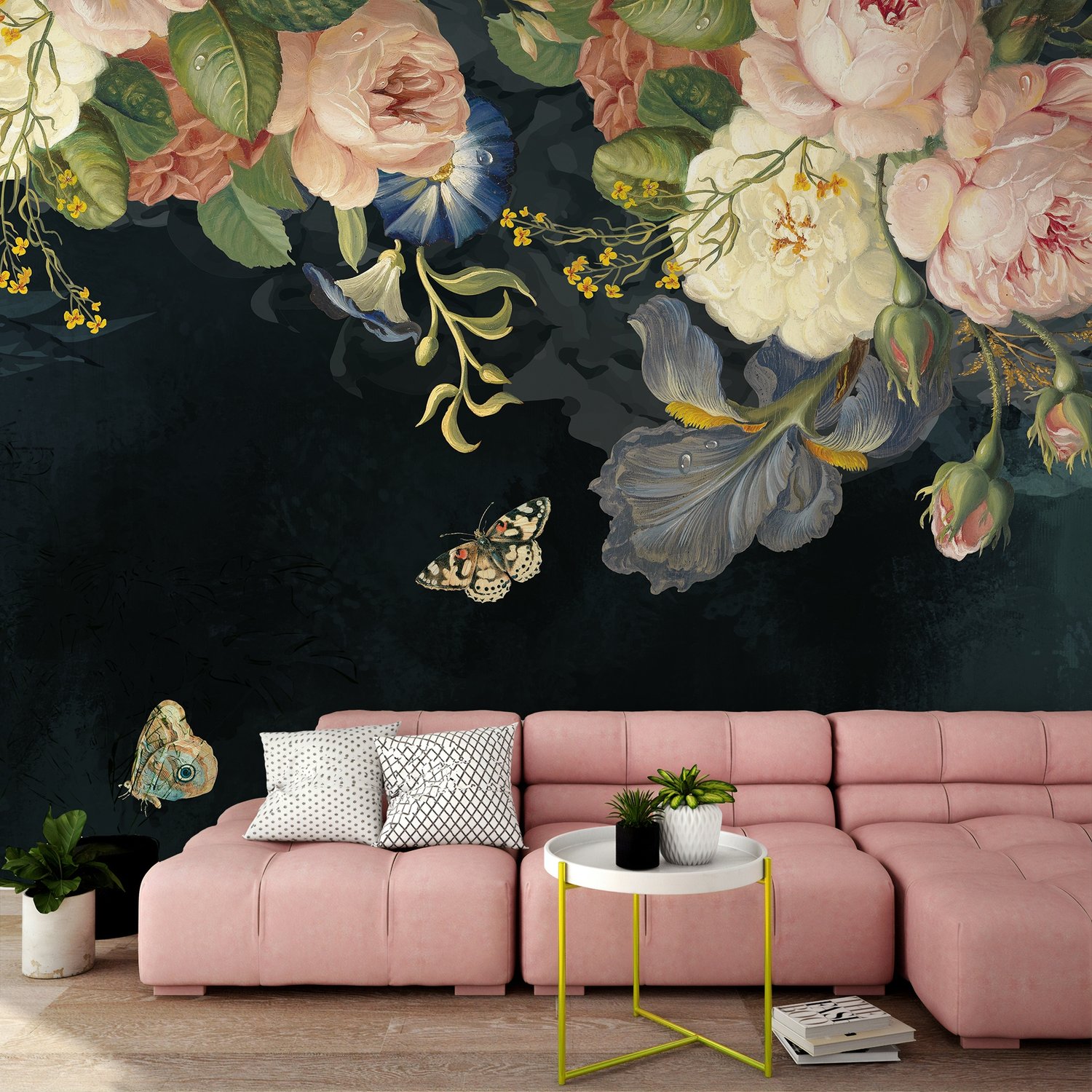 Vintage Oil Painting Dark Roses Wallpaper Mural - Peel and Stick