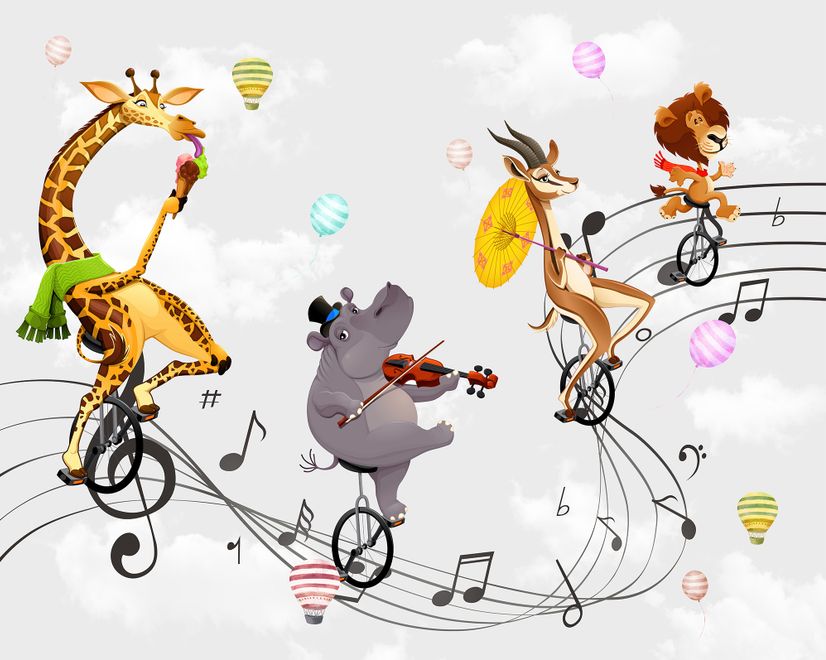 Cartoon Animal with Music Note Wallpaper Mural