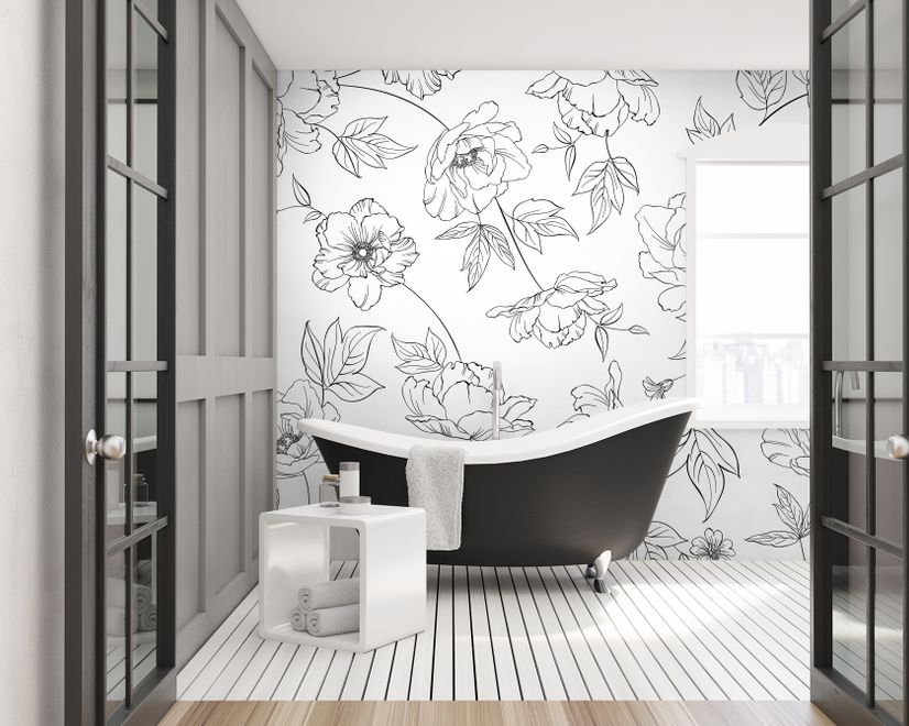 Poppy Drawing Floral Wallpaper Mural