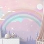 Papier peint panoramique de la chambre d'enfant avec des montagnes colorées et des étoiles brillantes
